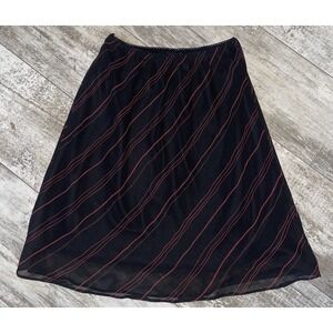Women's Teddi Petite Midi Skirt Black Red Stripes 8p